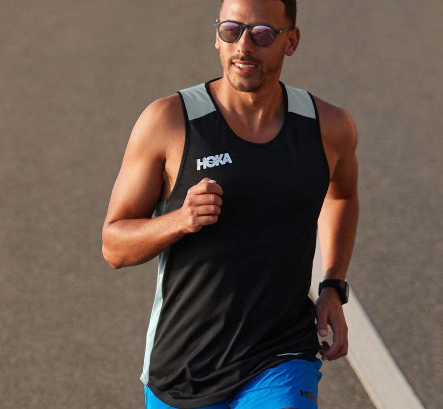 Hoka One One Mens Tops - Performance Tank - Black/Blue - ANKU28901